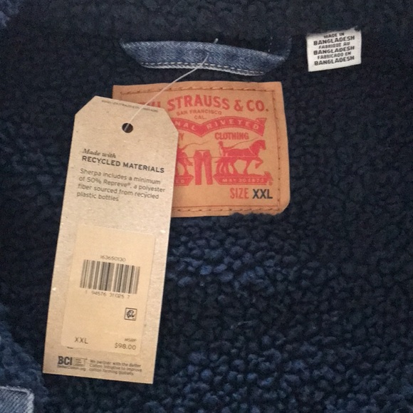 Levi’s Sherpa Jean Jacket Medium wash Navy Sherpa size XXL - Picture 9 of 10